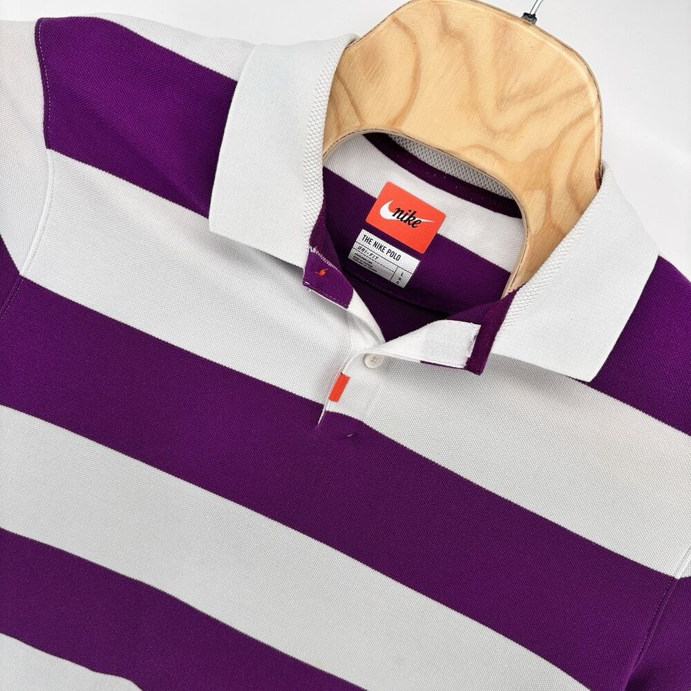 Nike The Polo Dri-FIT Men’s Large Purple White Striped Polo Shirt BV0377-502